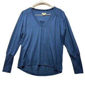 Sundance Blue Knit Long Sleeve V-Neck Pullover Top Size Small